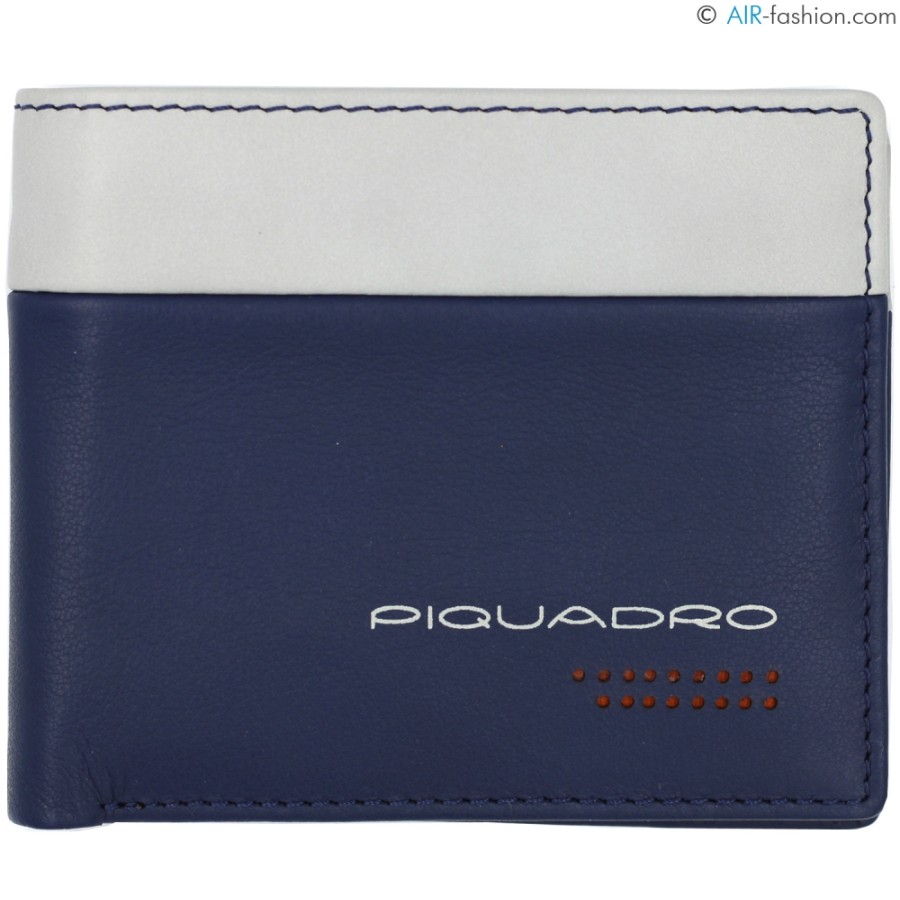 Mens Accessories PIQUADRO | Piquadro Men'S Wallet Of Blue & Gray Leather For Credit Cards & Banknotes, Rfid Anti-Fraud Protection Pu3891Ub00R/Blgr