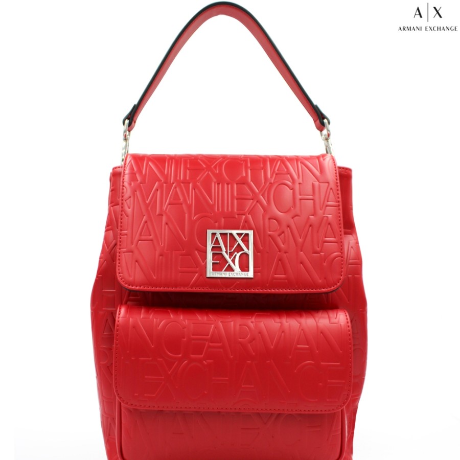 Ladies Bags Armani Exchange | Armani Exchange Elegant Matte Red Backpack With Embossed Logos 942660-Cc793-Red