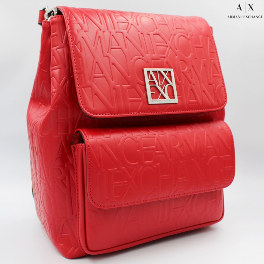 Ladies Bags Armani Exchange | Armani Exchange Elegant Matte Red Backpack With Embossed Logos 942660-Cc793-Red