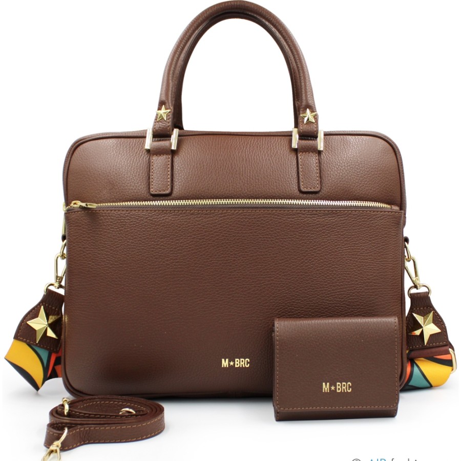 Business Bags M*BRC | M*Brc Women'S Business Bag + Wallet Of Brown Leather, Made In Italy F115_M