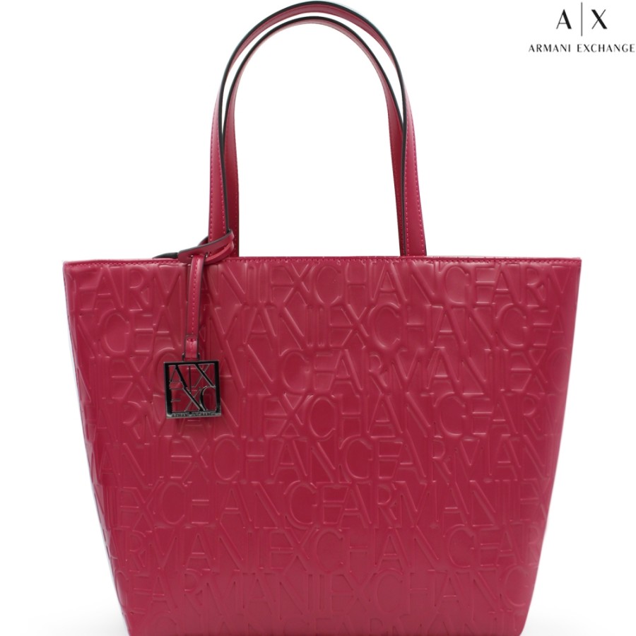 Ladies Bags Armani Exchange | Armani Exchange Tote Bag With Embossed Logos Raspberry Color 942650Cc793122175