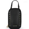 Ladies Accessories Cromia | Cromia Women'S Black Leather Bag For Mobile Phone, With Studs, Made In Italy 2600264