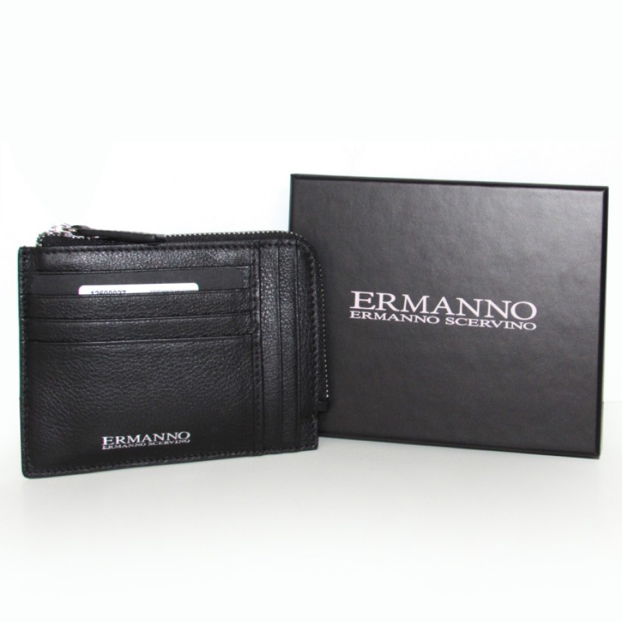 Mens Accessories ERMANNO Ermanno Scervino | Ermanno Ermanno Scervino Men'S Leather Credit Card Wallet With Zip Made In Italy 12600027