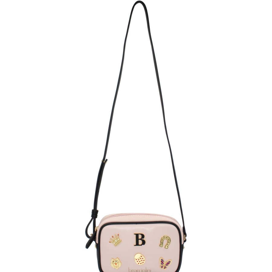 Ladies Bags Braccialini | Braccialini Pink Mini Crossbody Shoulder Bag With Metal Figures Applique B14367