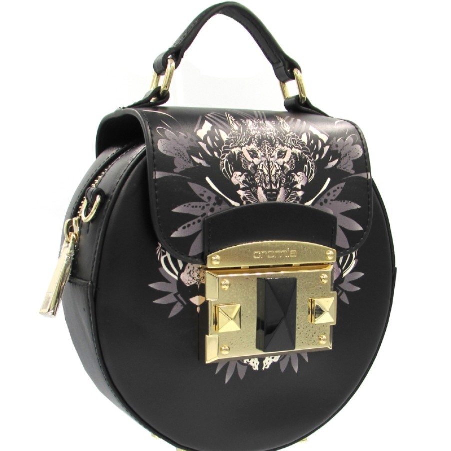 Ladies Bags CROMIA | Cromia Leather Round Shaped Handbag With Ornamental Celtic Wolf Pattern 1403884G