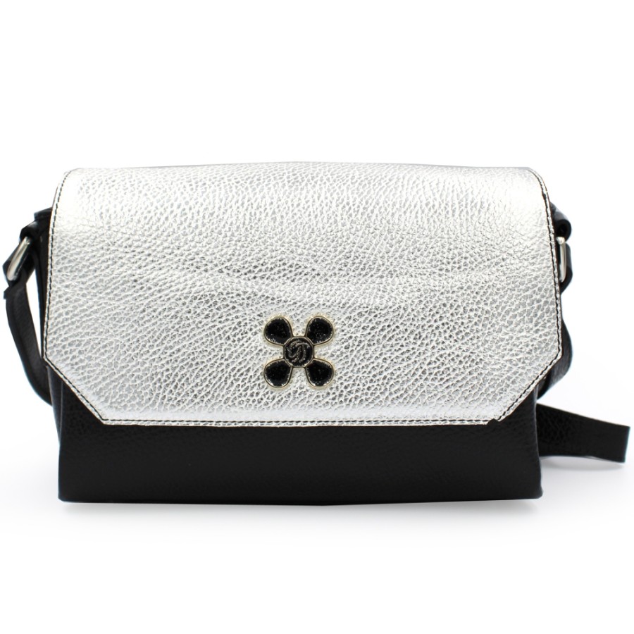 Ladies Bags Gilda Tonelli | Gilda Tonelli Black & Silver Leather Fashion Crossbody Small Messenger Bag Made In Italy 6233