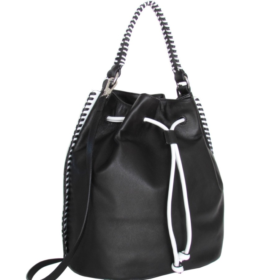 Ladies Bags ABRO | Abro Leather Bucket Bag With Embroidered Edge Handmade 027297