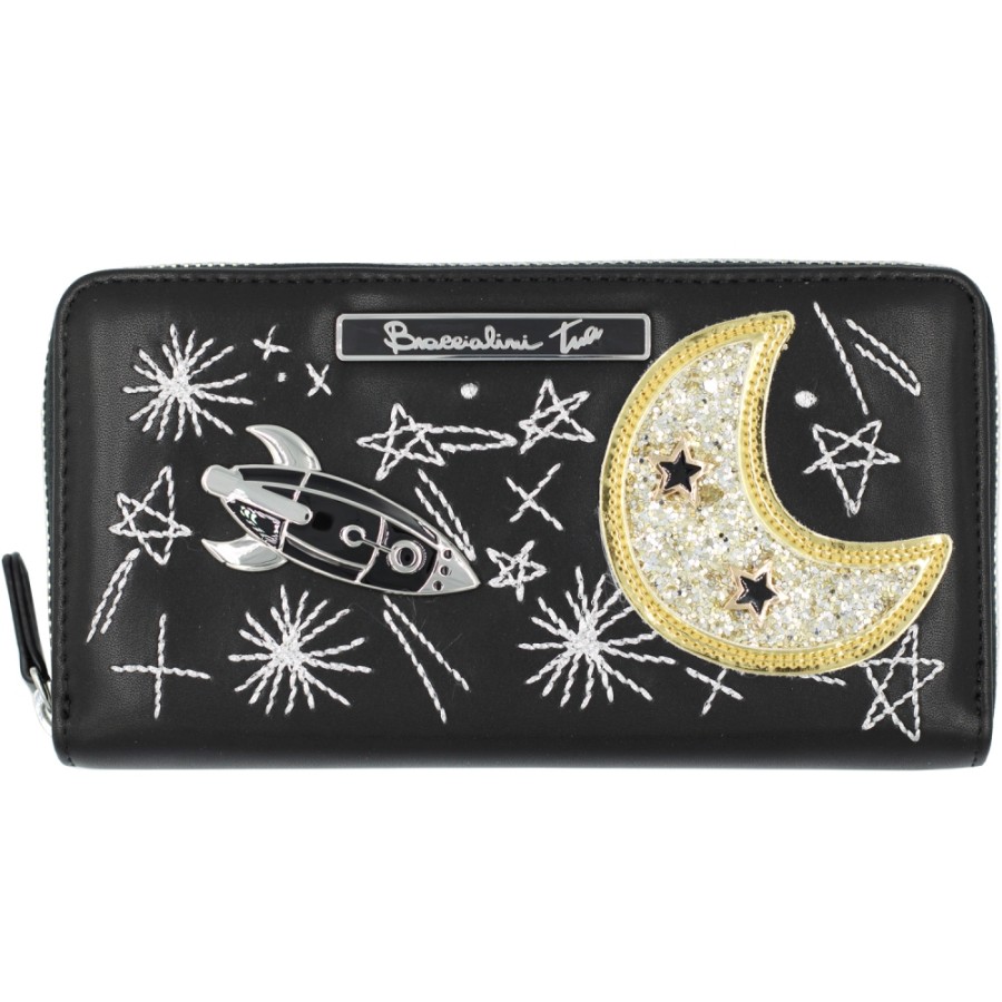 Ladies Accessories Braccialini | Braccialini Designer Wallet Zip Around Decorated With A Space-Themed Applique B13304