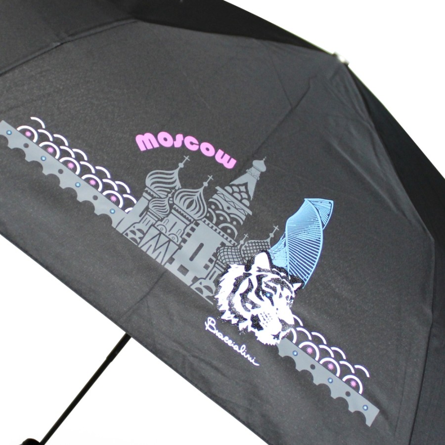 Ladies Accessories Braccialini | Braccialini Women'S Black Umbrella, With Moscow Fantasy Theme Bc859-Moscow