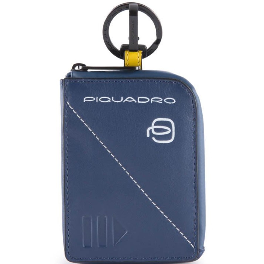 Mens Accessories PIQUADRO | Piquadro Blue Leather Keychain Card Wallet With Anti-Theft Device Connequ Ac4801W97-Blu