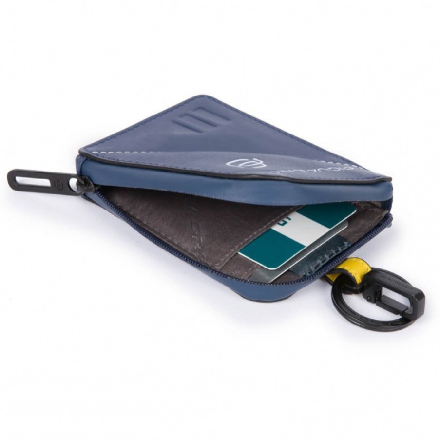 Mens Accessories PIQUADRO | Piquadro Blue Leather Keychain Card Wallet With Anti-Theft Device Connequ Ac4801W97-Blu