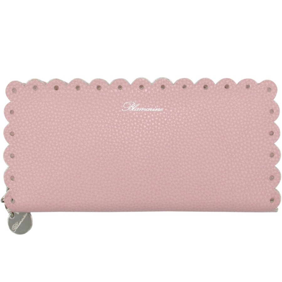 Ladies Accessories Blumarine | Blumarine Fashion Pink Leather Zip Around Wallet With Ornamental Edges B83Pwb761923050