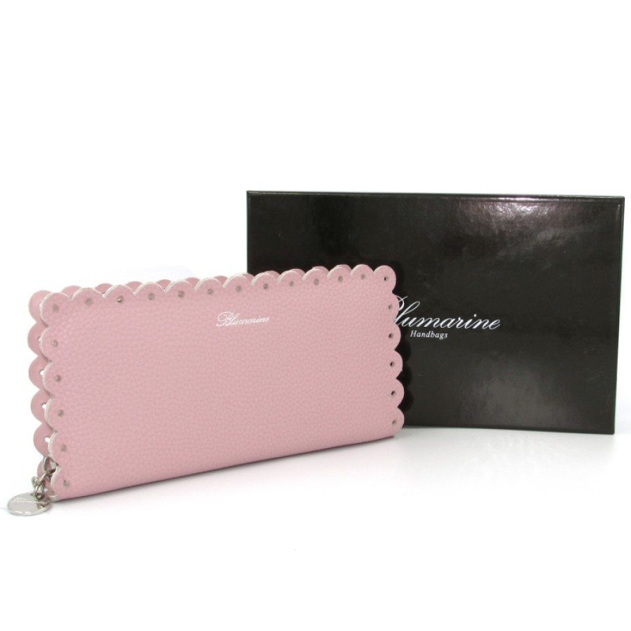 Ladies Accessories Blumarine | Blumarine Fashion Pink Leather Zip Around Wallet With Ornamental Edges B83Pwb761923050