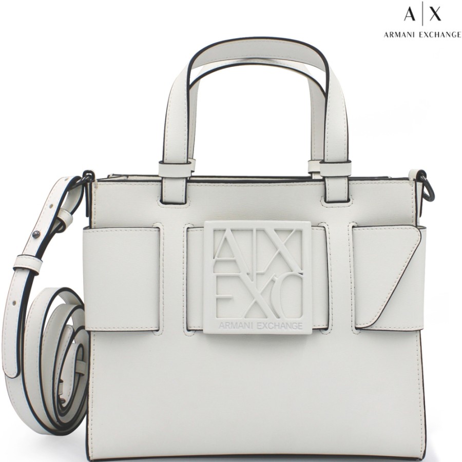 Ladies Bags Armani Exchange | Armani Exchange White Elegant Small Tote Bag 9426900A874126410