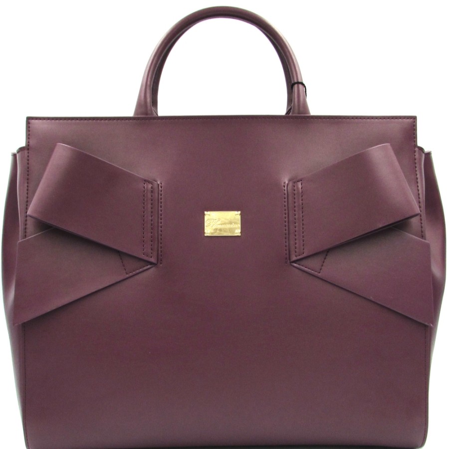 Ladies Bags Blumarine | Blumarine Elegant Plum Color Leather Handbag Decorated With A Bow B83Pwb560052090