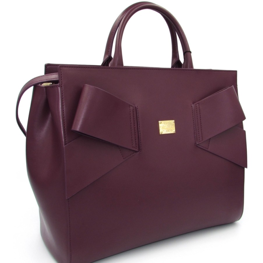 Ladies Bags Blumarine | Blumarine Elegant Plum Color Leather Handbag Decorated With A Bow B83Pwb560052090