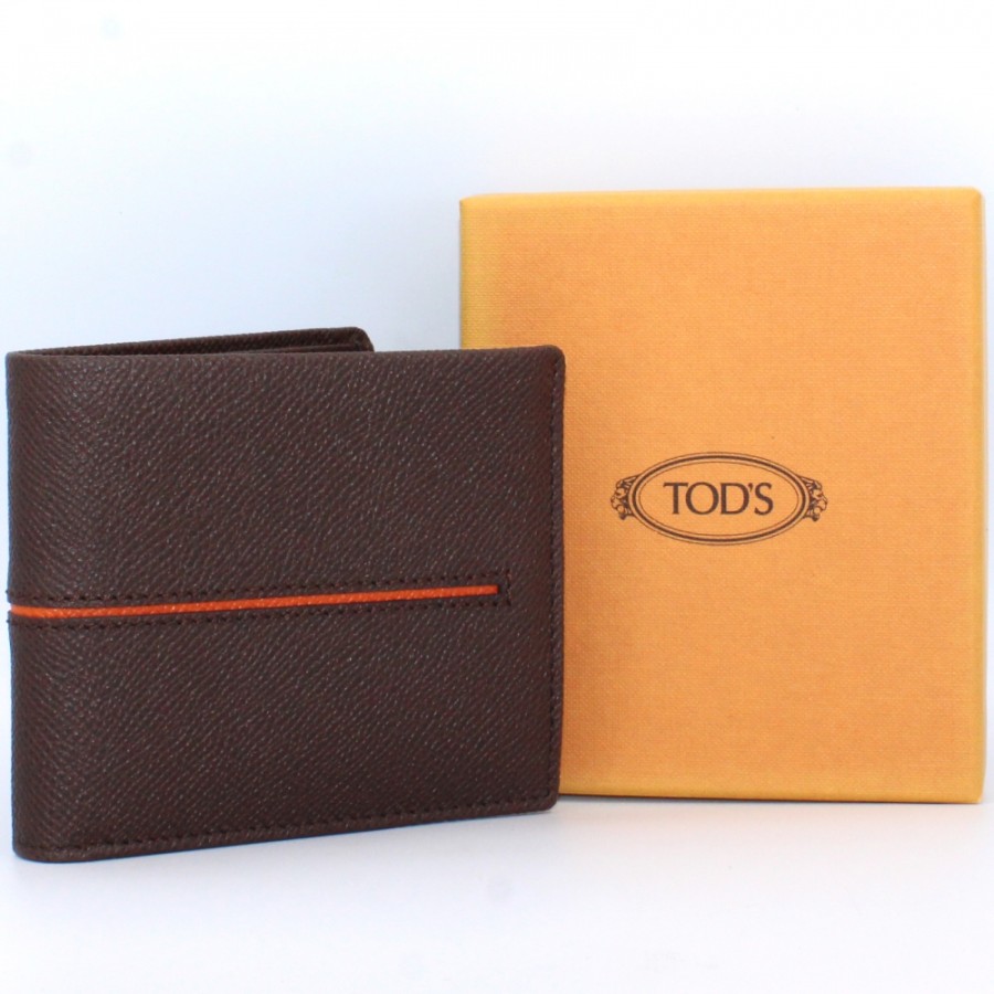 Mens Accessories TOD'S | Tod'S Brown Leather Men'S Wallet With A Central Orange Insert Xamachc0300Dou2747