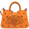 Ladies Bags CROMIA | Cromia Fashion Perforated Orange Leather Tote Bag 1403681