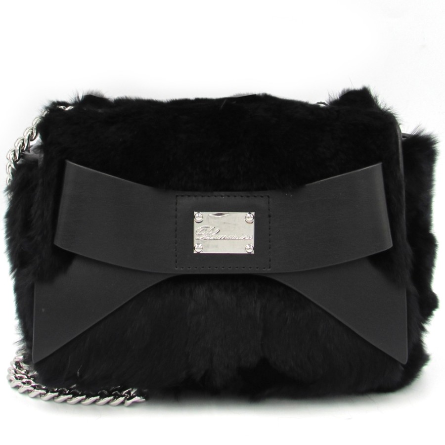 Ladies Bags Blumarine | Blumarine Black Fur Designer Mini Bag Decorated With Bow B83Pwb580012999