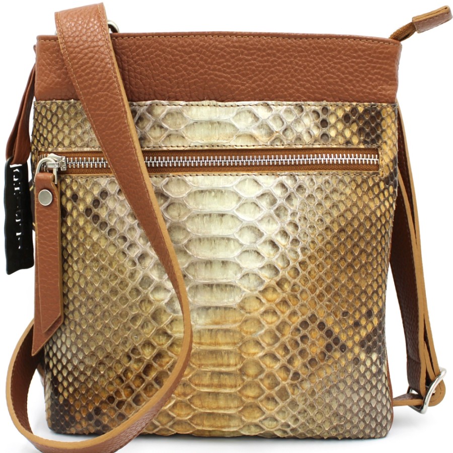 Mens Bags GHIBLI | Ghibli Man Shoulder Bag Of Brown Leather & Handpainted Real Python Leather 4531