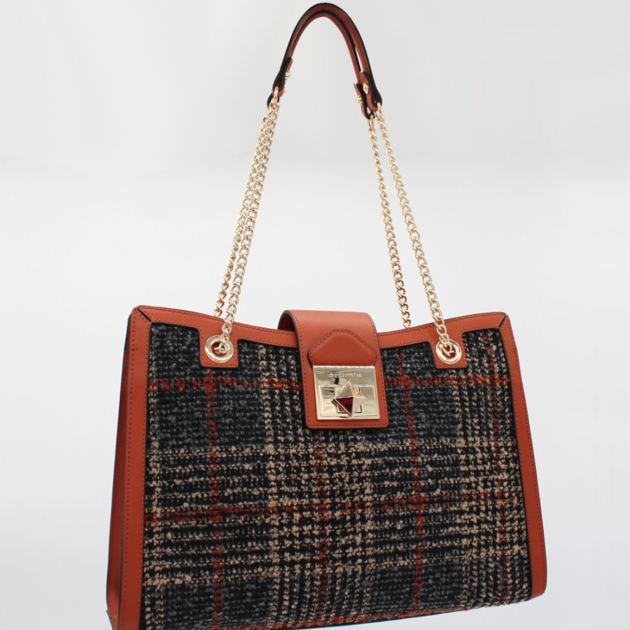 Ladies Bags Cromia | Cromia Shoulder Bag Of Leather And Fabric With Tartan Pattern 1405580