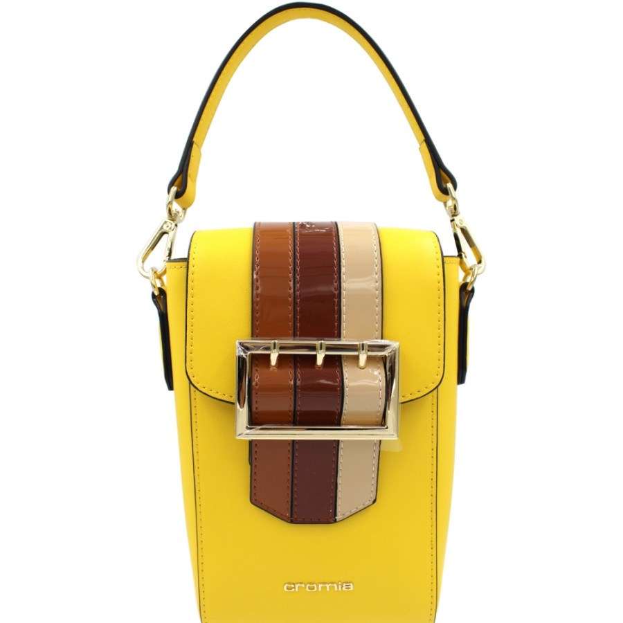 Ladies Bags Cromia | Cromia Yellow Leather Mini Crossbody Bag With Flap And Buckle 8051978055983