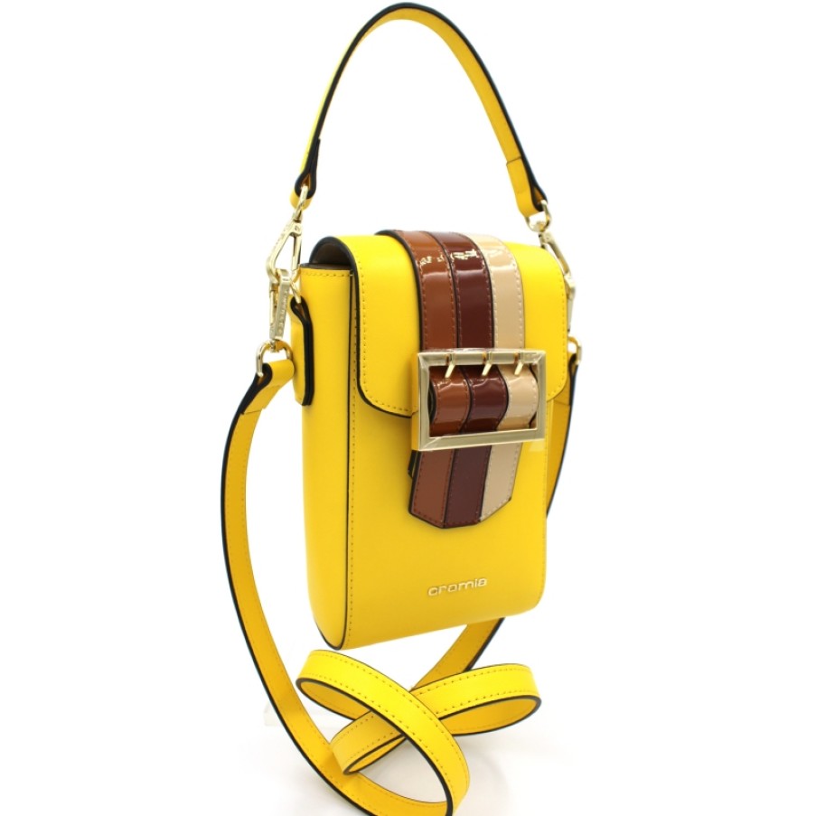 Ladies Bags Cromia | Cromia Yellow Leather Mini Crossbody Bag With Flap And Buckle 8051978055983