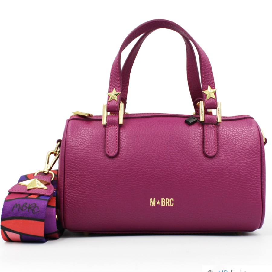 Ladies Bags M*BRC | M*Brc Pink Lilac Colored Leather Small Bag, Shoulder Strap With Multicolored Pattern F_120_Amarena