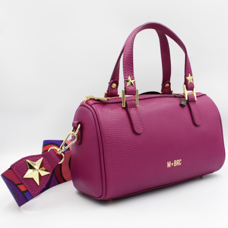 Ladies Bags M*BRC | M*Brc Pink Lilac Colored Leather Small Bag, Shoulder Strap With Multicolored Pattern F_120_Amarena