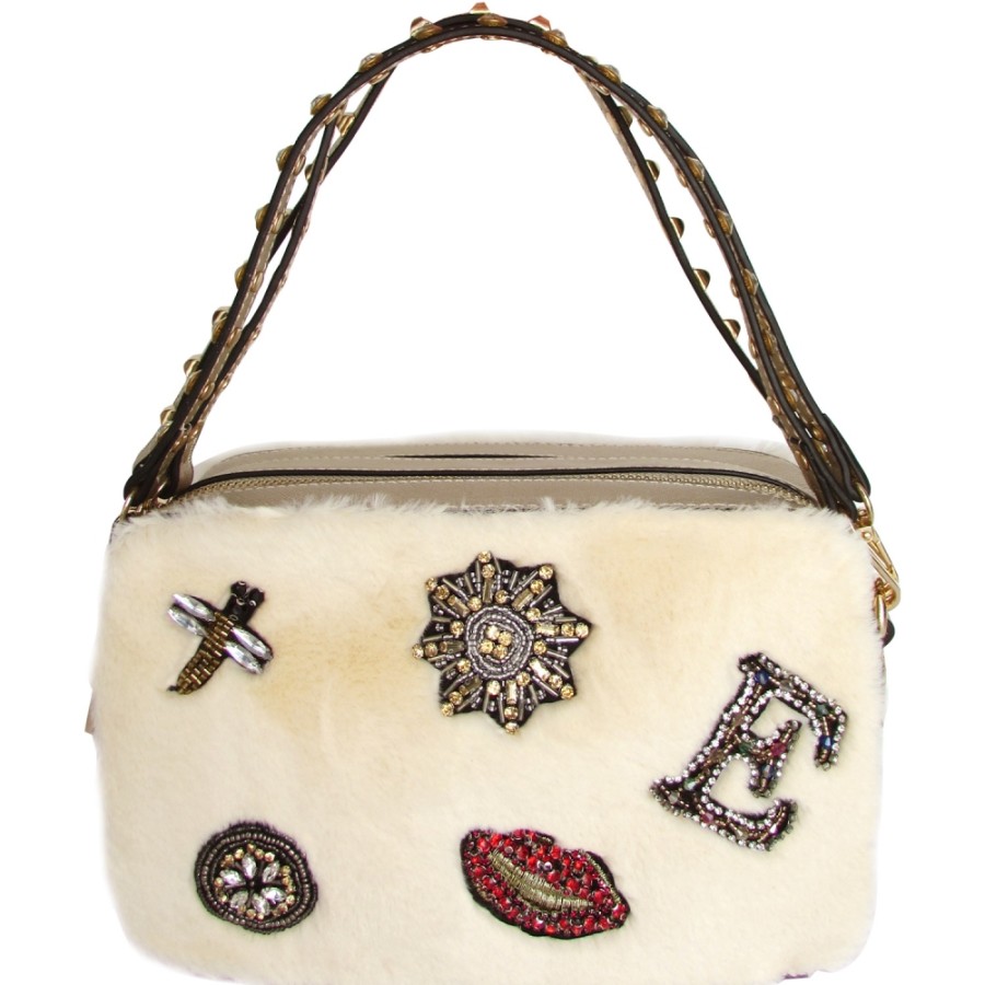 Ladies Bags ERMANNO Ermanno Scervino | Ermanno Ermanno Scervino Eco-Fur Camera Bag With Handmade Applique 12400201