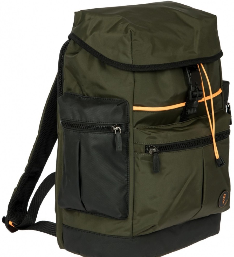 Mens Bags BRIC'S BY | Bric'S By Sport Style Backpack Of Olive & Black Nylon With Led Light B3Y04495.078