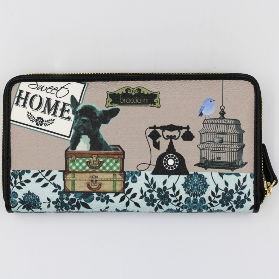 Ladies Accessories Braccialini | Braccialini Women'S Zip Around Wallet, With Cat-Themed Images In Postcards Style B16290_126-Al