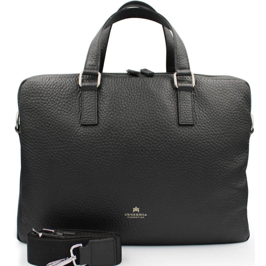 Business Bags Cuoieria Fiorentina | Cuoieria Fiorentina Black Grained Leather Business Bag For Laptop, Made In Italy Ca00005934009