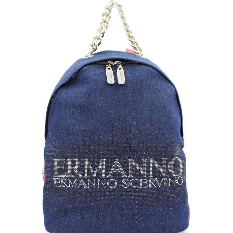 Ladies Bags ERMANNO Ermanno Scervino | Ermanno Ermanno Scervino Backpack Of Jeans Fabric With Applied Logo Of Crystals 12400931