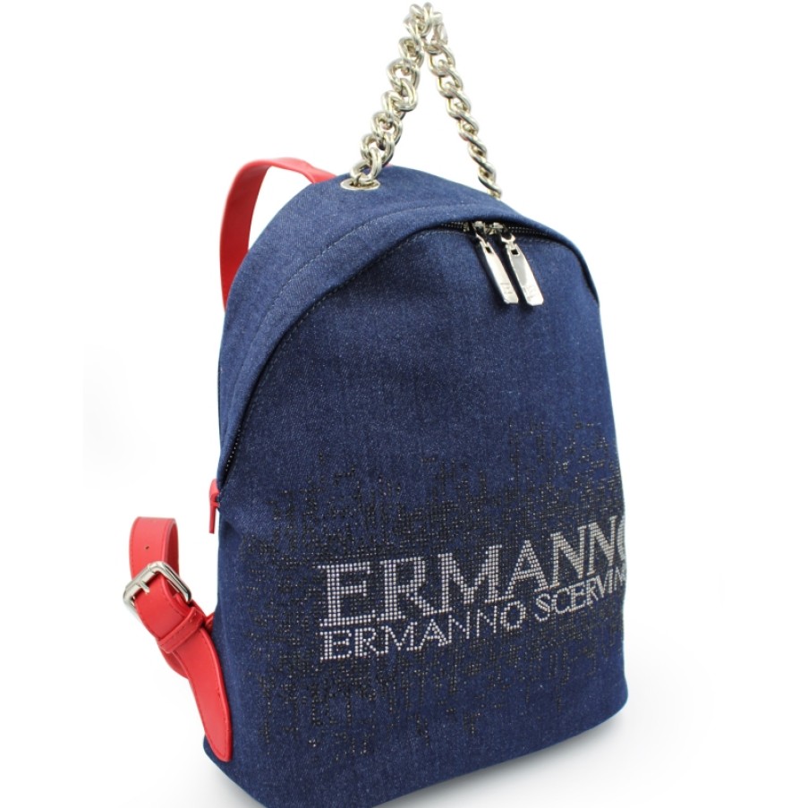 Ladies Bags ERMANNO Ermanno Scervino | Ermanno Ermanno Scervino Backpack Of Jeans Fabric With Applied Logo Of Crystals 12400931