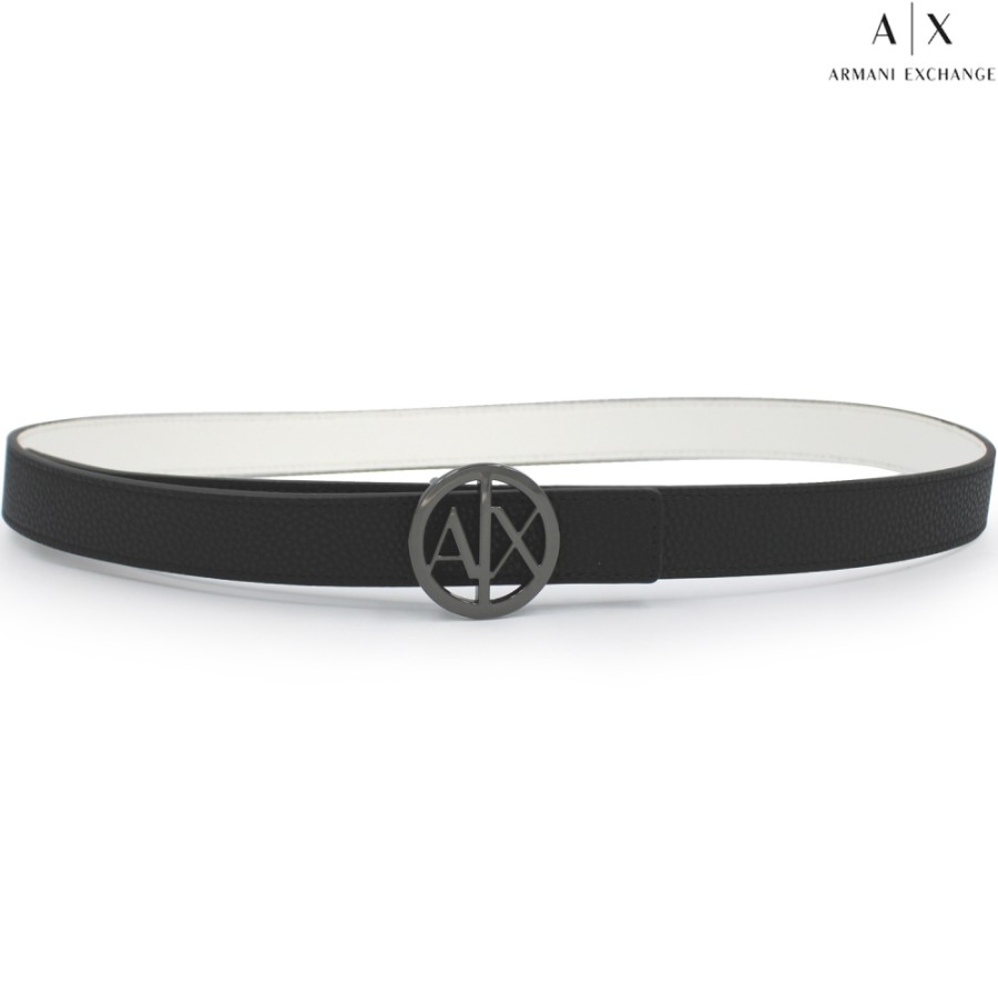 Ladies Accessories Armani Exchange | Armani Exchange Black Reversible In White Women'S Belt With Round Ax Buckle 9411180A877142520