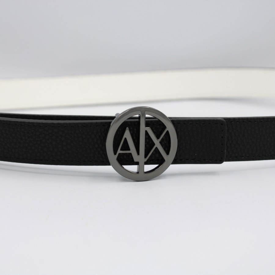 Ladies Accessories Armani Exchange | Armani Exchange Black Reversible In White Women'S Belt With Round Ax Buckle 9411180A877142520