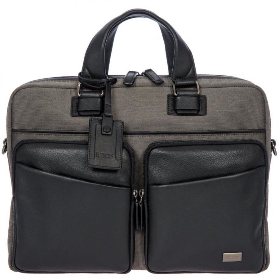 Business Bags BRIC'S | Bric'S Business Bag For Documents / Laptop 15 Of Black Leather And Gray Fabric M Br207705.104