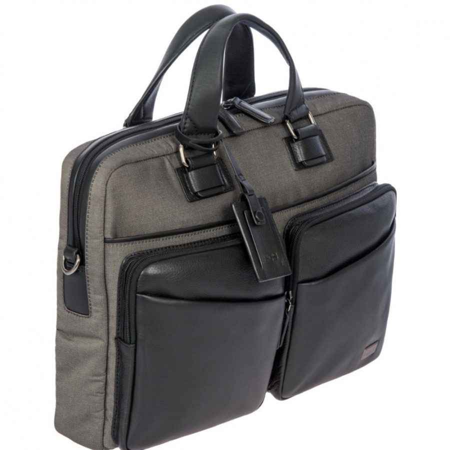 Business Bags BRIC'S | Bric'S Business Bag For Documents / Laptop 15 Of Black Leather And Gray Fabric M Br207705.104