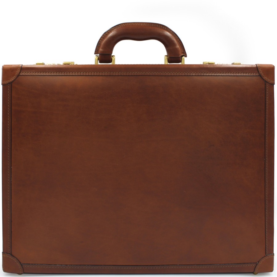 Vintage-Style Bags And Accessories CHIARUGI | Chiarugi Real Vegetable Tanned Leather Vintage Styled Attache Case, Made In Italy 4503