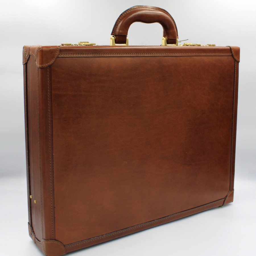 Vintage-Style Bags And Accessories CHIARUGI | Chiarugi Real Vegetable Tanned Leather Vintage Styled Attache Case, Made In Italy 4503