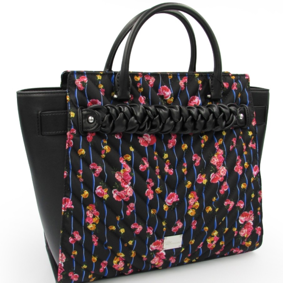 Ladies Bags Blumarine | Blumarine Romantic Black Quilted Bag With Floral Print B83Pwb700042999