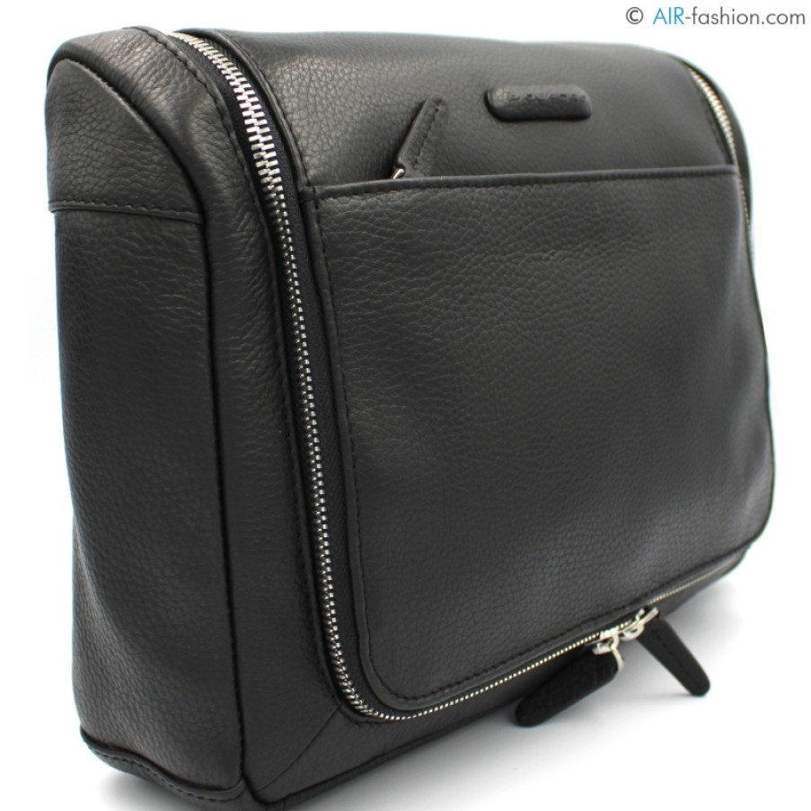 Luggage: Travel Bags And Suitcases Piquadro | Piquadro Black Leather Travel Beauty-Case Purse By3853Mo/N