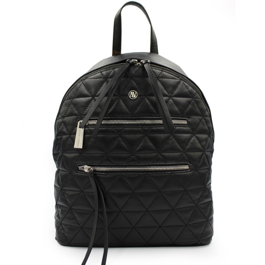 Ladies Bags ANNA VIRGILI | Anna Virgili Fashion Black Quilted Leather Backpack Made In Italy Acwbestlpil