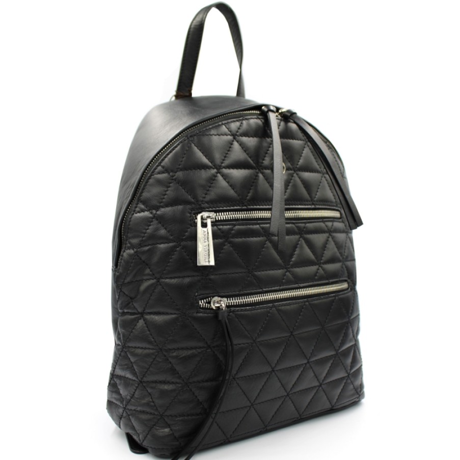 Ladies Bags ANNA VIRGILI | Anna Virgili Fashion Black Quilted Leather Backpack Made In Italy Acwbestlpil