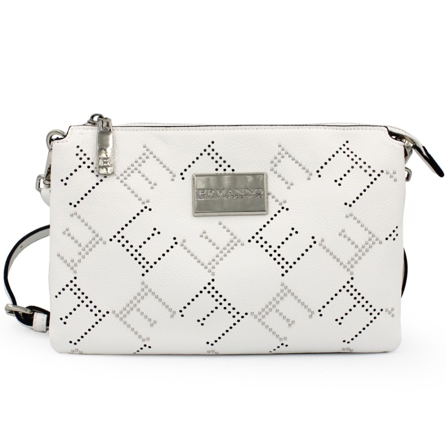 Ladies Bags ERMANNO Ermanno Scervino | Ermanno Ermanno Scervino White Clutch Bag With Detachable Shoulder Strap, Decorated With Rivets 12400975