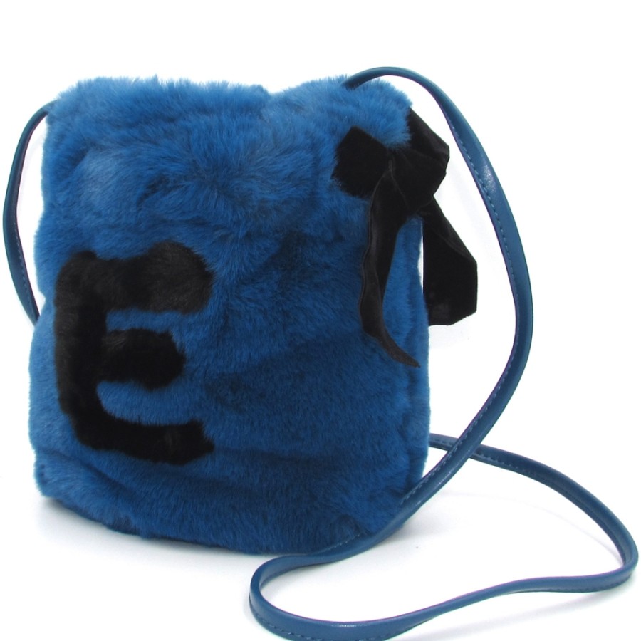 Ladies Bags ERMANNO Ermanno Scervino | Ermanno Ermanno Scervino Trendy Turquoise Fur Mini Bucket Bag With Logo 12400577Turq