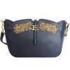 Ladies Bags ERMANNO Ermanno Scervino | Ermanno Ermanno Scervino Blue Leather Clutch Bag With Golden Embroidery Made In Italy 12400164