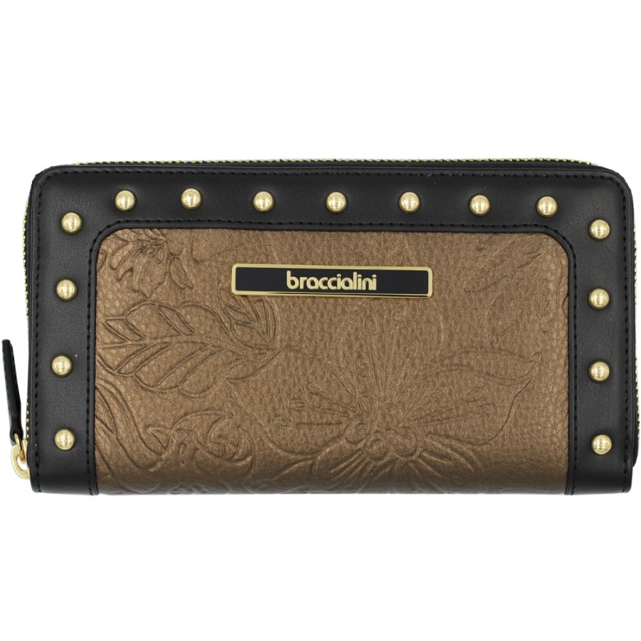 Ladies Accessories Braccialini | Braccialini Women'S Wallet With Zipper Of Embossed Bronze Leather B13580_126-Lo