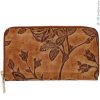 Ladies Accessories Cuoieria Fiorentina | Cuoieria Fiorentina Zip Around Wallet Of Dark Beige Leather With Embossed Roses, Made In Italy P0000D1014385_Beige